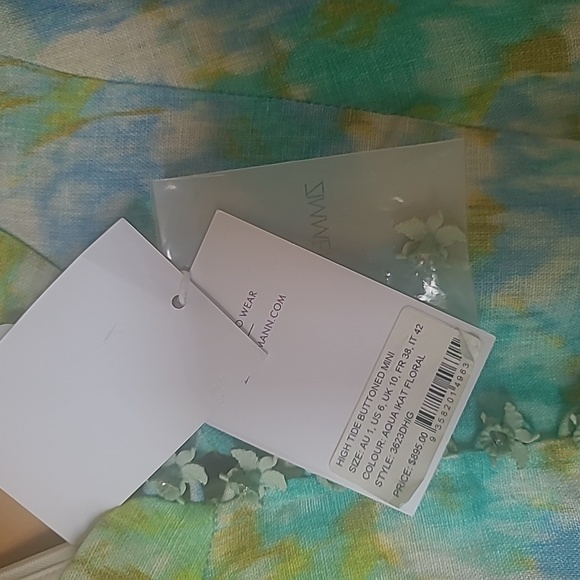 Zimmermann High Tide Buttoned mini dress sz 1 Aqua Ikat Floral - Picture 9 of 13